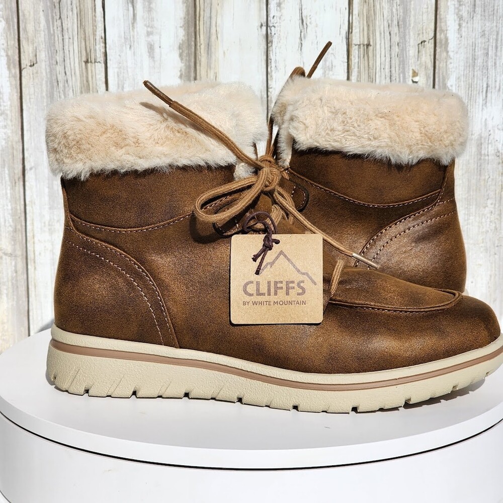 Cliffs by White Mountain Harrison Tan Lace-Up Booties Women’s 7.5 Wide NEW - Picture 2 of 12